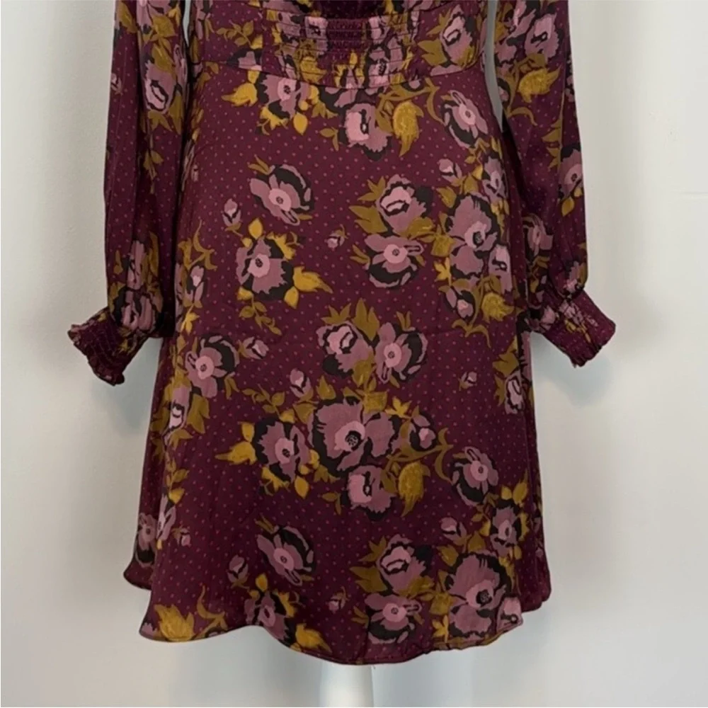 Free People Morning Light Retro Floral Mini Dress in Purple Combo. Size 12.
